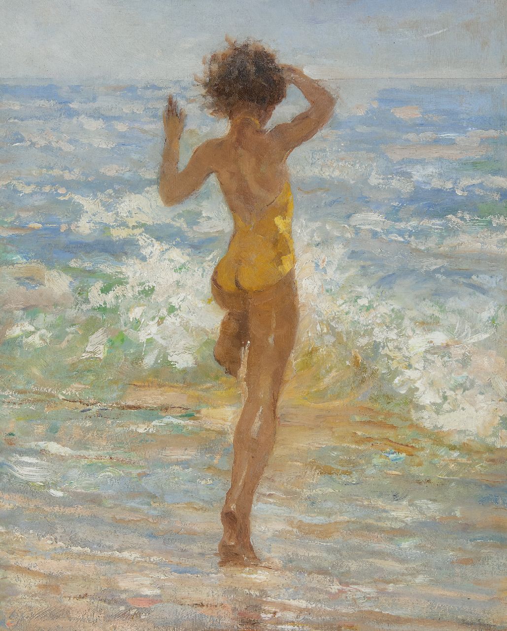 Vaarzon Morel W.F.A.I.  | Wilhelm Ferdinand Abraham Isaac 'Willem' Vaarzon Morel, Girl in the sea, oil on panel 50.3 x 40.7 cm