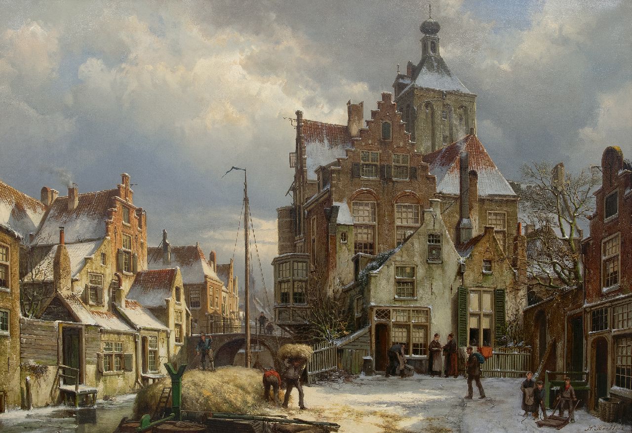 Koekkoek W.  | Willem Koekkoek | Paintings offered for sale | Winter street scene in Culemborg, oil on canvas 86.5 x 125.3 cm, signed l.r.