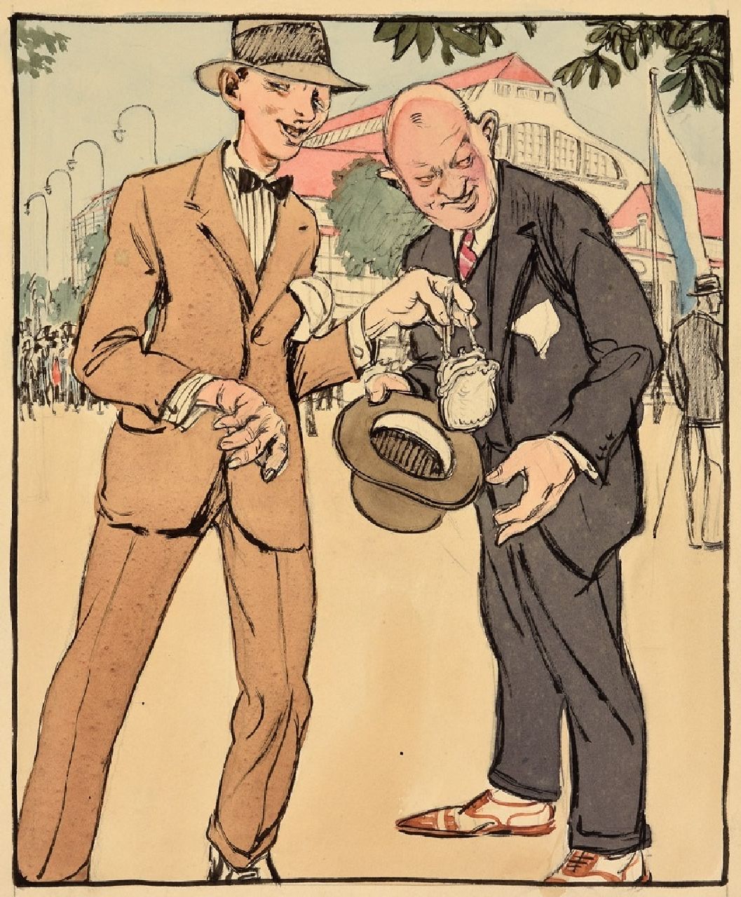 Boehmer K.W.  | Karl Wolfgang Boehmer | Watercolours and drawings offered for sale | The pickpockets, paper 23.6 x 19.2 cm, without frame