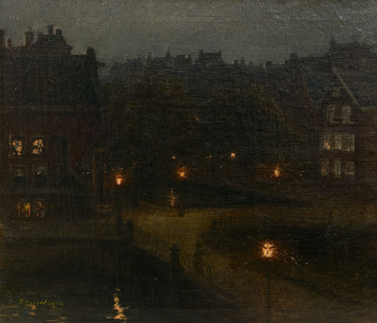 Moeselagen J.W.  | Johannes Wilhelm 'Jean' Moeselagen | Paintings offered for sale | Evening on the canal-, oil on canvas 46.2 x 52.6 cm, signed l.l.