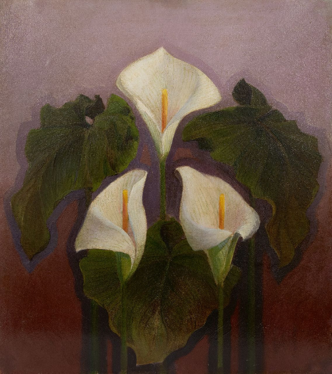 Verstraten D.  | Dirk Verstraten | Paintings offered for sale | Three white Arums, oil on paper laid down on board 48.3 x 42.3 cm, signed l.r.