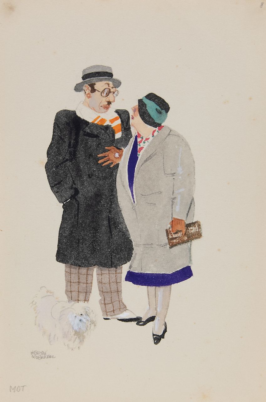 Moerkerk H.A.J.M.  | Hermanus Antonius Josephus Maria 'Herman' Moerkerk | Watercolours and drawings offered for sale | Quarreling couple, pencil and watercolour on paper 25.5 x 17.1 cm, signed l.l.