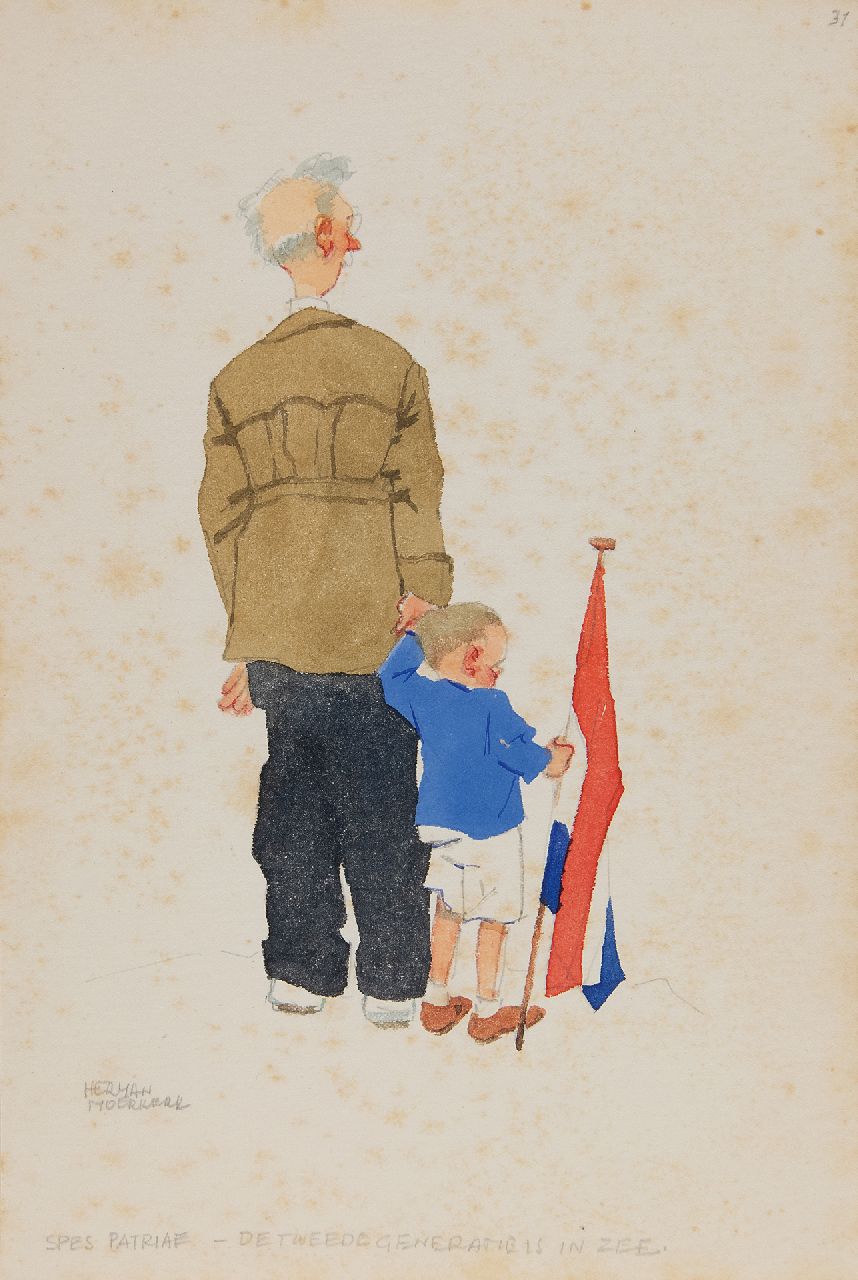 Moerkerk H.A.J.M.  | Hermanus Antonius Josephus Maria 'Herman' Moerkerk | Watercolours and drawings offered for sale | Spes patriae - the second generation is in the sea, pencil and watercolour on paper 25.5 x 17.1 cm, signed l.l.