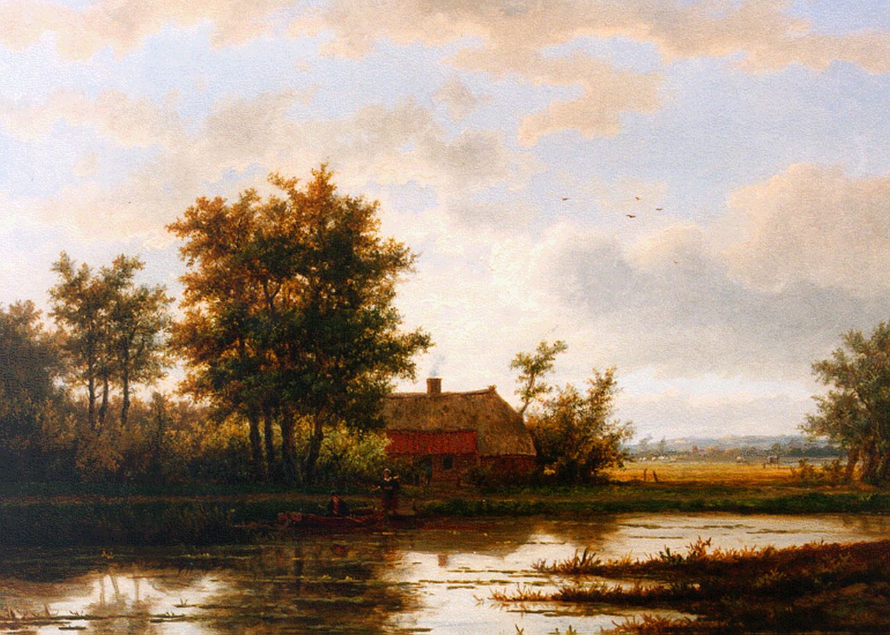 Melcher Tilmes J.H.  | Jan Hermanus Melcher Tilmes, Farm along a waterway, oil on panel 38.8 x 52.6 cm, signed l.r.