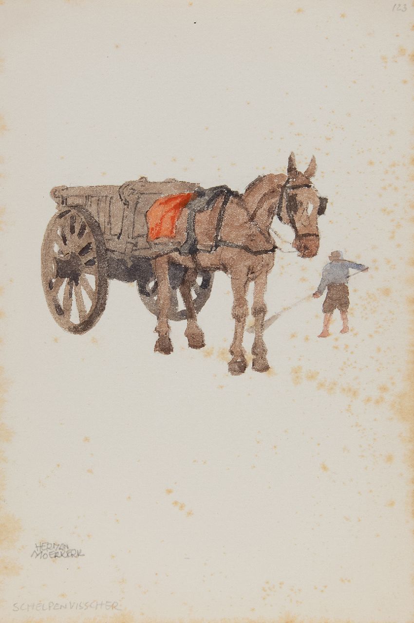 Moerkerk H.A.J.M.  | Hermanus Antonius Josephus Maria 'Herman' Moerkerk | Watercolours and drawings offered for sale | Shell fisherman, pencil and watercolour on paper 25.6 x 17.1 cm, signed l.l.