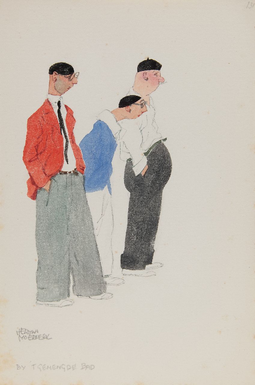 Moerkerk H.A.J.M.  | Hermanus Antonius Josephus Maria 'Herman' Moerkerk | Watercolours and drawings offered for sale | At the mixed bath, pencil and watercolour on paper 25.6 x 17.1 cm, signed l.l.