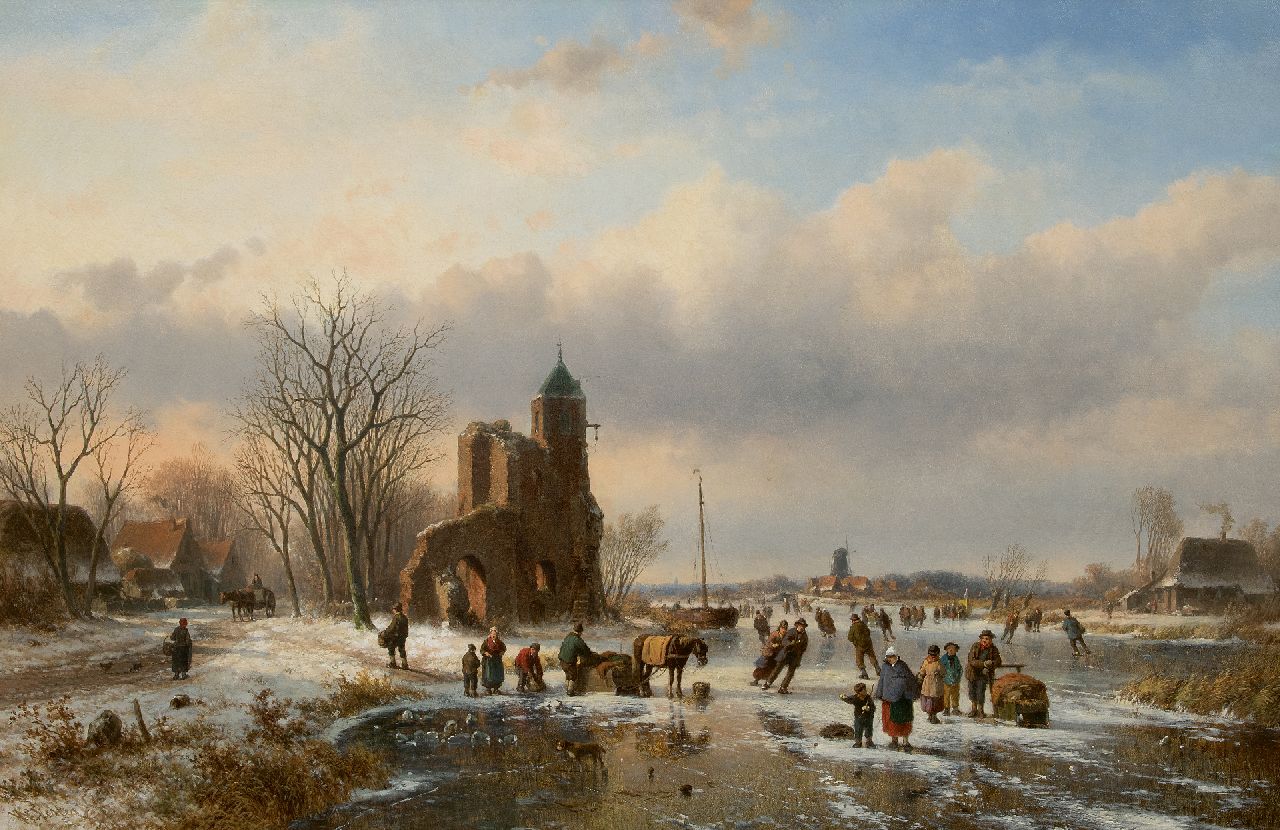 Vester W.  | Willem Vester | Paintings offered for sale | Skaters on the ice near a castle ruin, oil on canvas 82.1 x 124.8 cm, signed l.l.