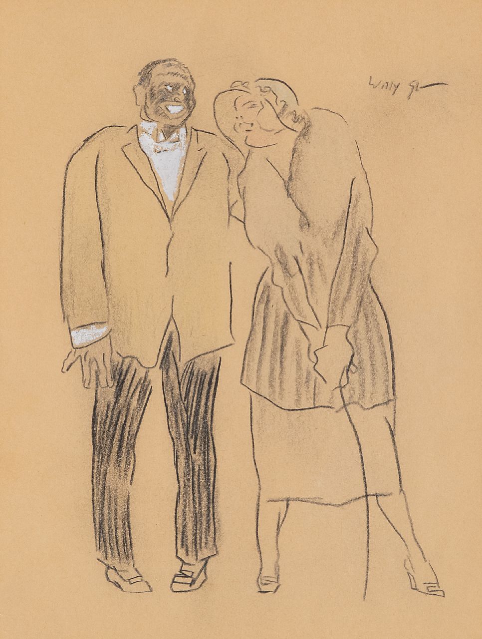 Sluiter J.W.  | Jan Willem 'Willy' Sluiter | Watercolours and drawings offered for sale | Laughing couple, chalk and gouache on paper 24.7 x 18.1 cm, signed u.r.