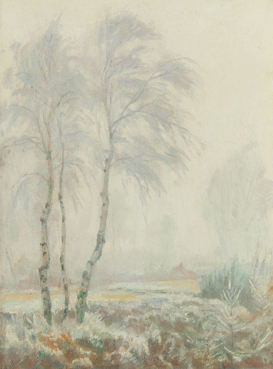 Meijer J.  | Johannes 'Johan' Meijer | Paintings offered for sale | Frost and fog, oil on canvas 38.5 x 28.8 cm, signed l.r.