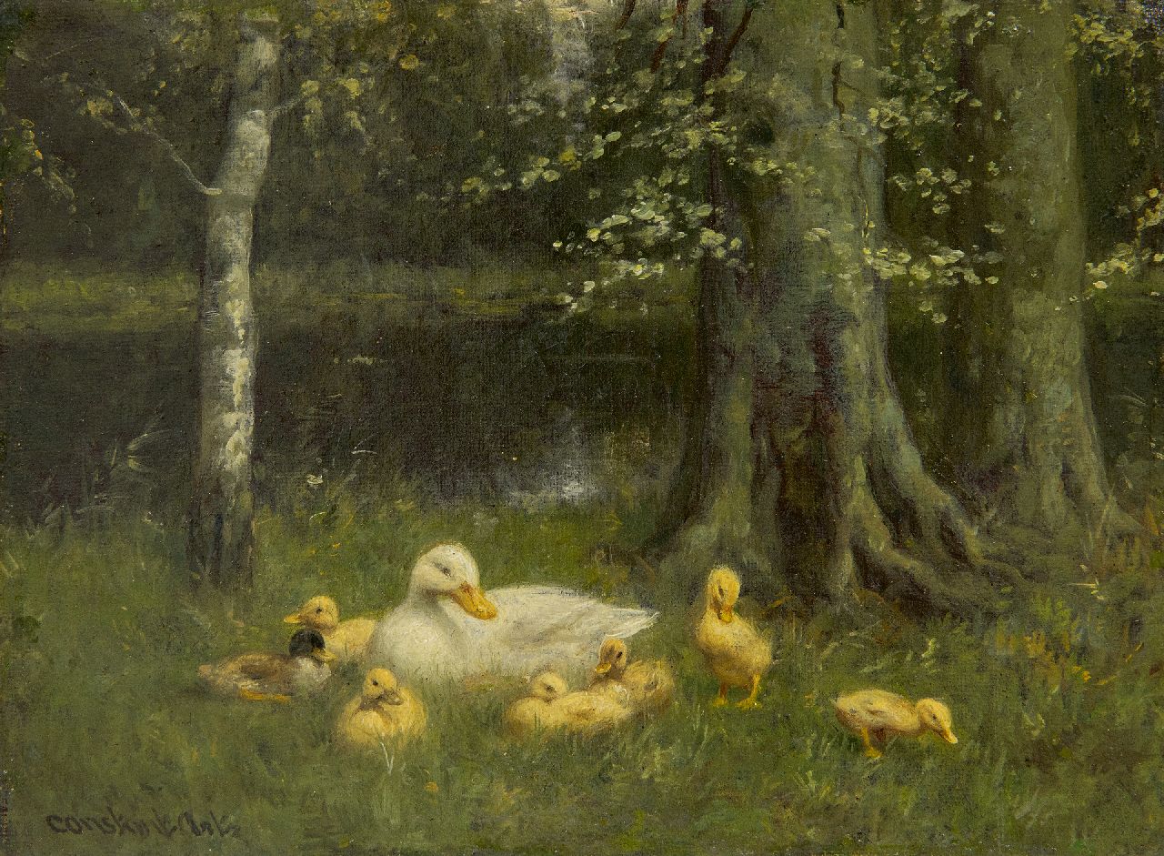 Artz C.D.L.  | 'Constant' David Ludovic Artz | Paintings offered for sale | Duck family at a forest pond, oil on canvas 18.6 x 24.3 cm, signed l.l.