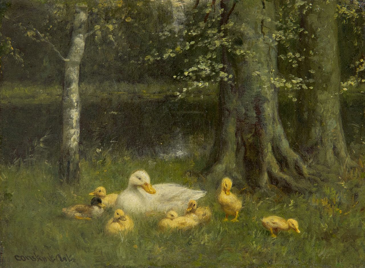 Artz C.D.L.  | 'Constant' David Ludovic Artz, Duck family at a forest pond, oil on canvas 18.6 x 24.3 cm, signed l.l.