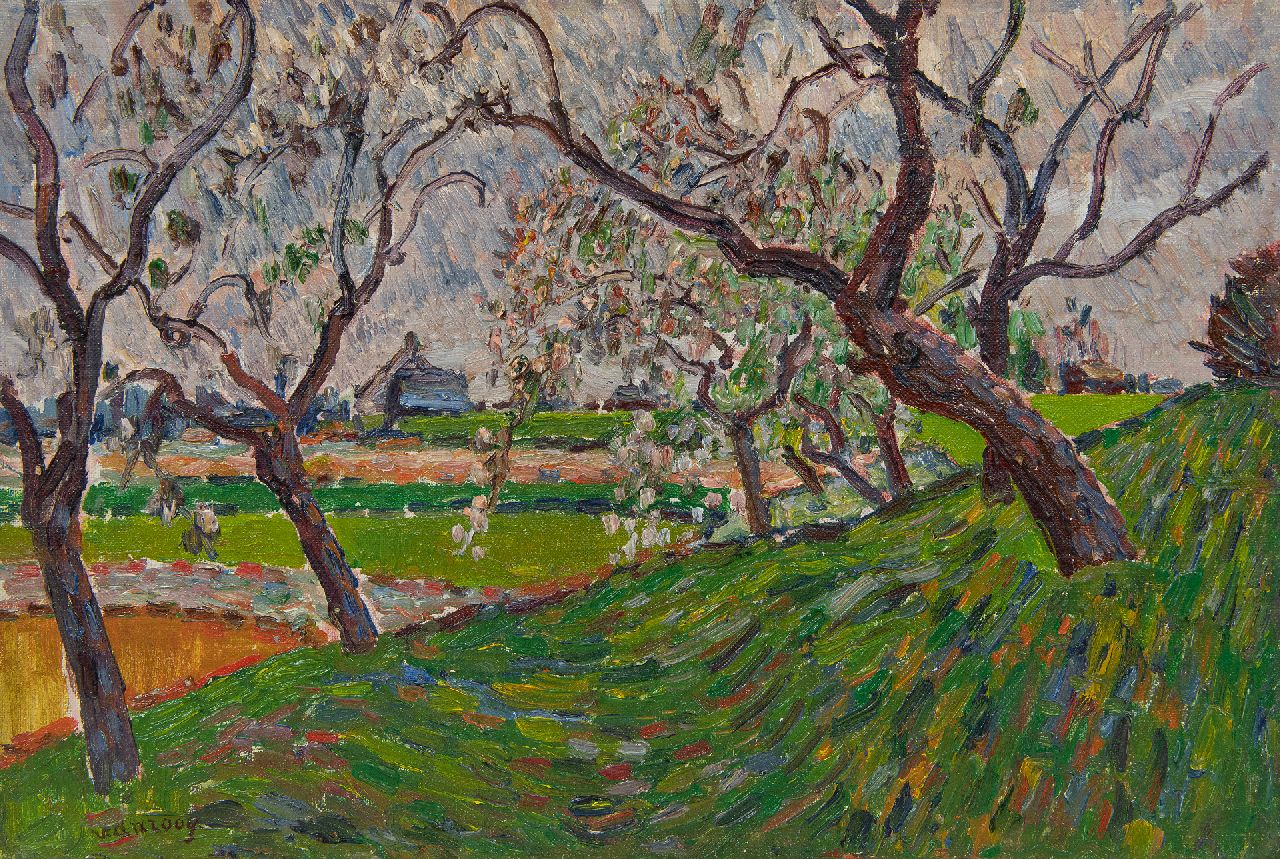 Anrooy J.A.M. van | 'Jan' Adriaan Marie van Anrooy, Landscape with blossom trees, oil on canvas 24.7 x 36.0 cm, signed l.l.