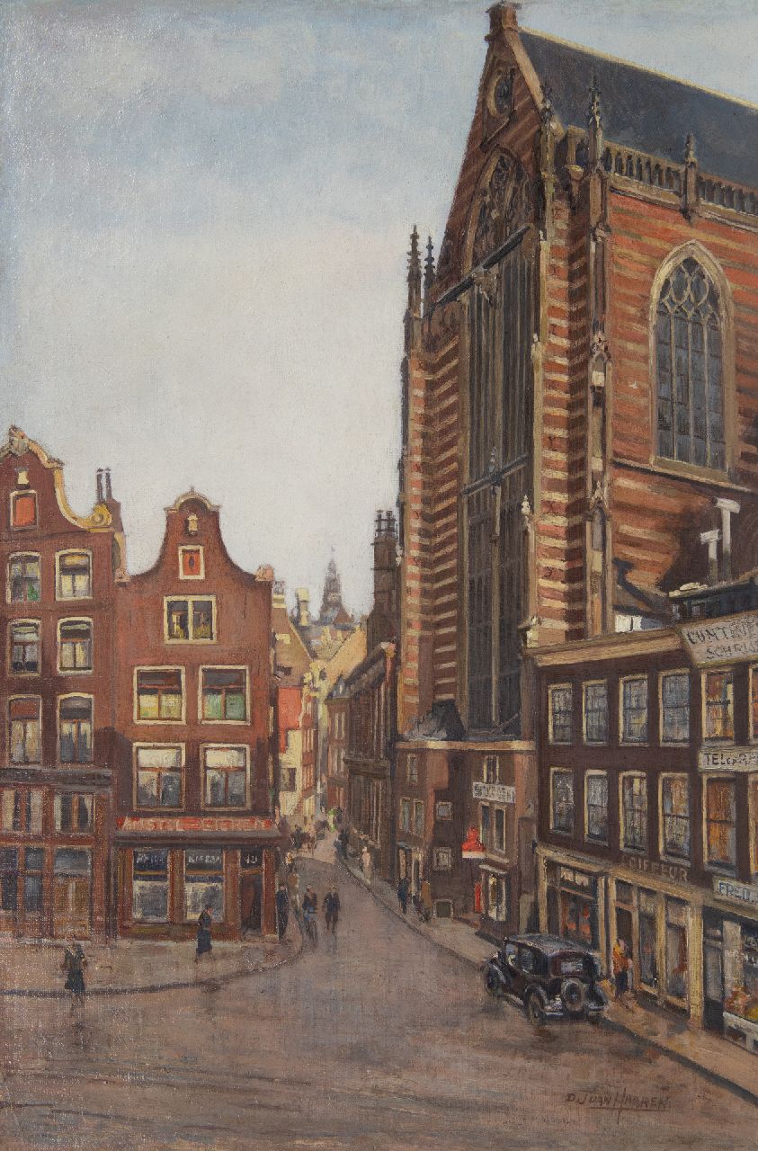 Haaren D.J. van | 'Dirk' Johannes van Haaren | Paintings offered for sale | Behind the Nieuwe Kerk, Amsterdam, oil on canvas 60.8 x 40.4 cm, signed l.r.