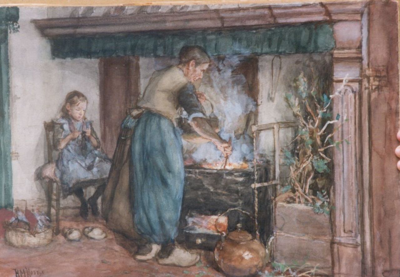Horrix H.M.  | Hendrikus Matheus 'Mathieu' Horrix, Preparing diner, watercolour on paper 38.5 x 56.0 cm, signed l.l.