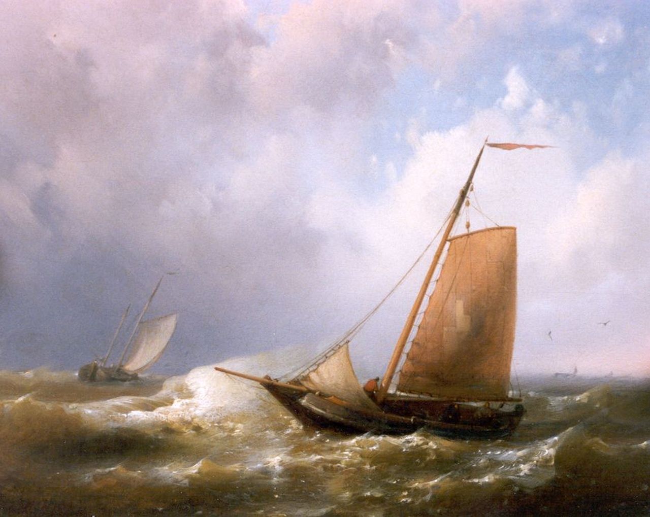 Hulk A.  | Abraham Hulk, Sailing vessels on choppy waters, oil on panel 20.2 x 24.8 cm, signed l.l.