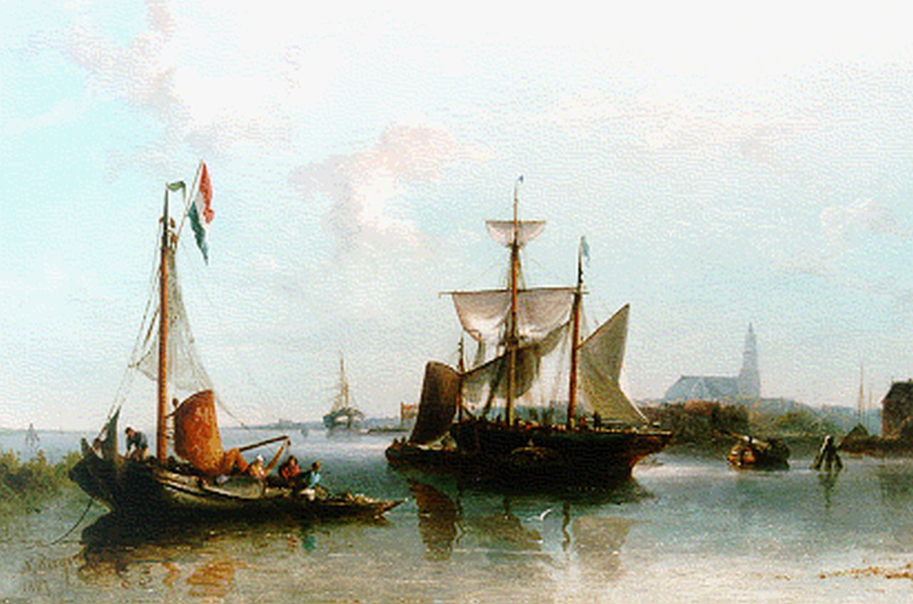 Riegen N.  | Nicolaas Riegen, Shipping in an estuary, oil on canvas 31.3 x 48.0 cm, signed l.l. and dated 1887