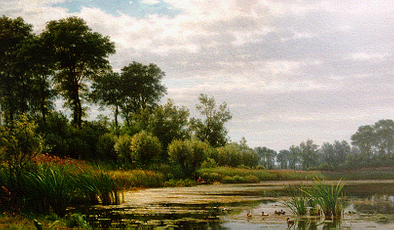 Sande Bakhuyzen J.J. van de | Julius Jacobus van de Sande Bakhuyzen, A river landscape, oil on canvas 69.0 x 111.2 cm, signed l.r. and dated 1863