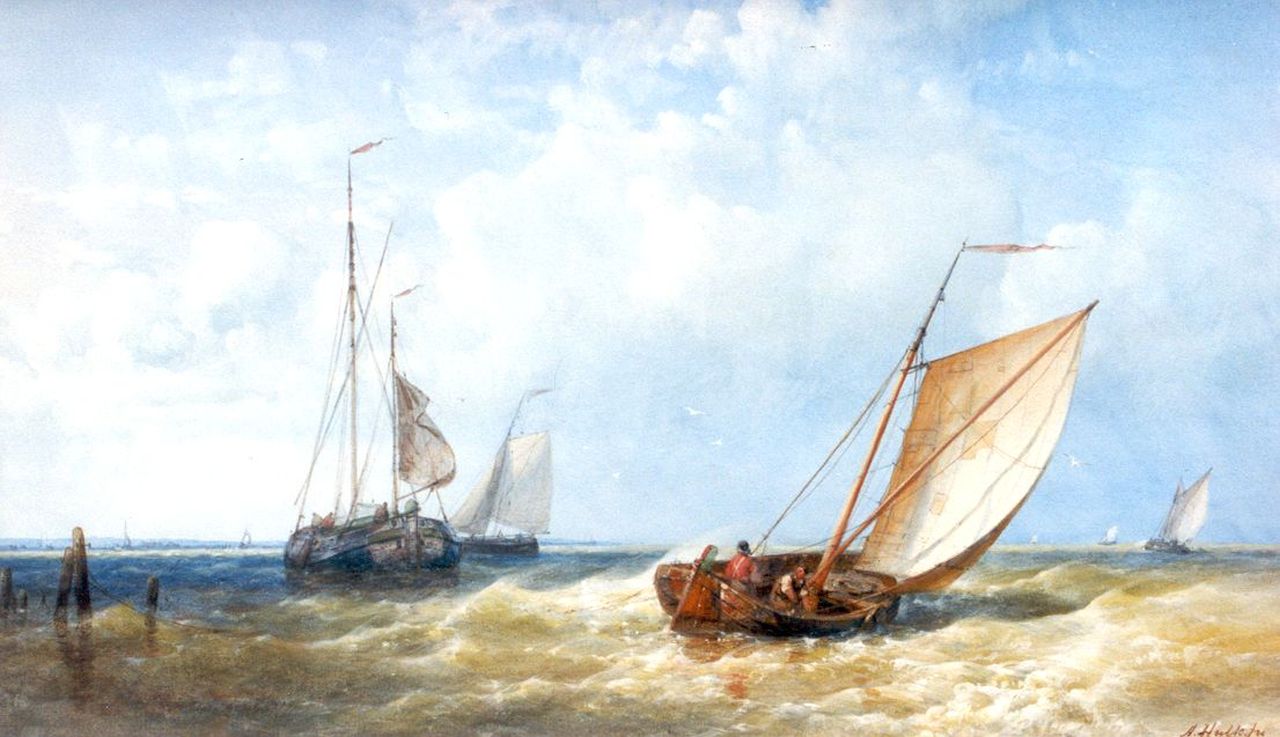 Hulk A.  | Abraham Hulk, Sailing vessels under full sail, watercolour on paper 27.0 x 45.0 cm, signed l.r.