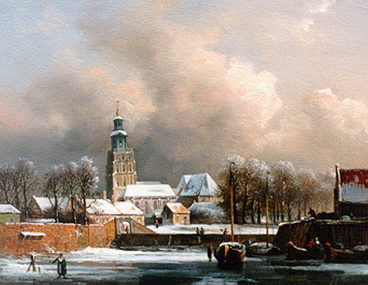 Fels J.J.  | Jan Jacob Fels, A view of the St. Walburgskerk, Zutphen, oil on panel 28.5 x 36.3 cm, signed l.r.