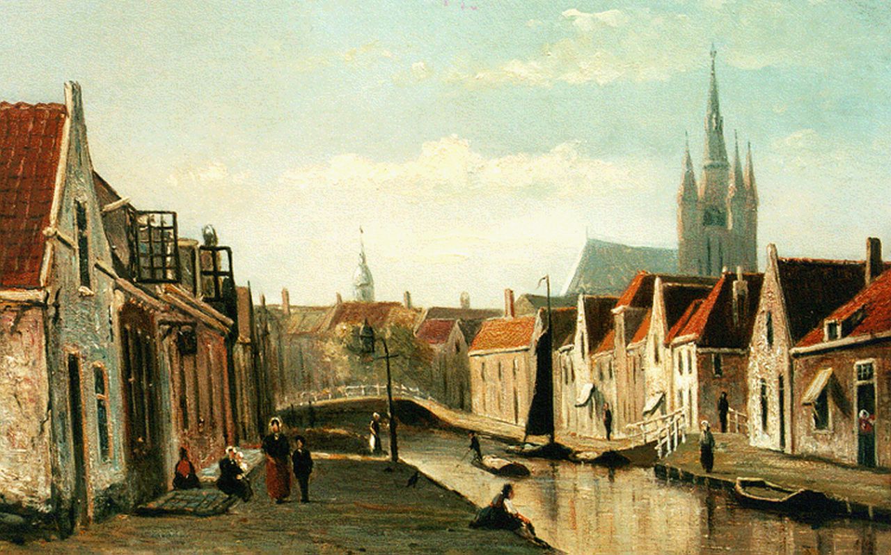 Heppener J.J.  | Johannes Jacobus 'Jan' Heppener, 'Het Rietveld', Delft, oil on panel 24.1 x 34.8 cm, signed l.l. and dated 1875