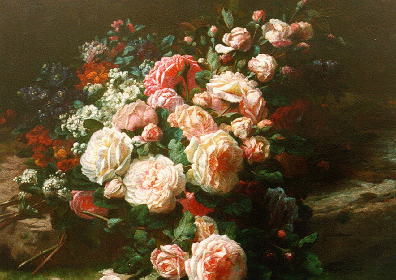 Robie J.B.  | Jean-Baptiste Robie, Bouquet of roses, oil on panel 55.4 x 67.3 cm, signed l.r.