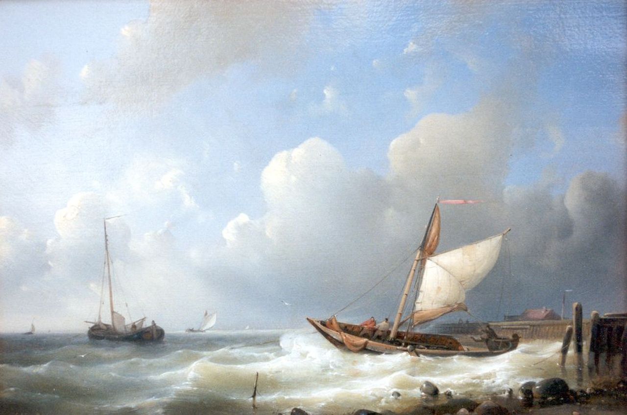 Hulk A.  | Abraham Hulk, Vessels returning to harbour, oil on panel 21.6 x 31.7 cm, signed l.l.