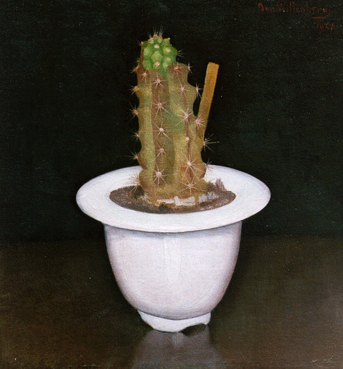 Wittenberg J.H.W.  | 'Jan' Hendrik Willem Wittenberg, Cactus in a white pot, oil on canvas laid down on panel 17.0 x 15.7 cm, signed u.r. and dated 1927