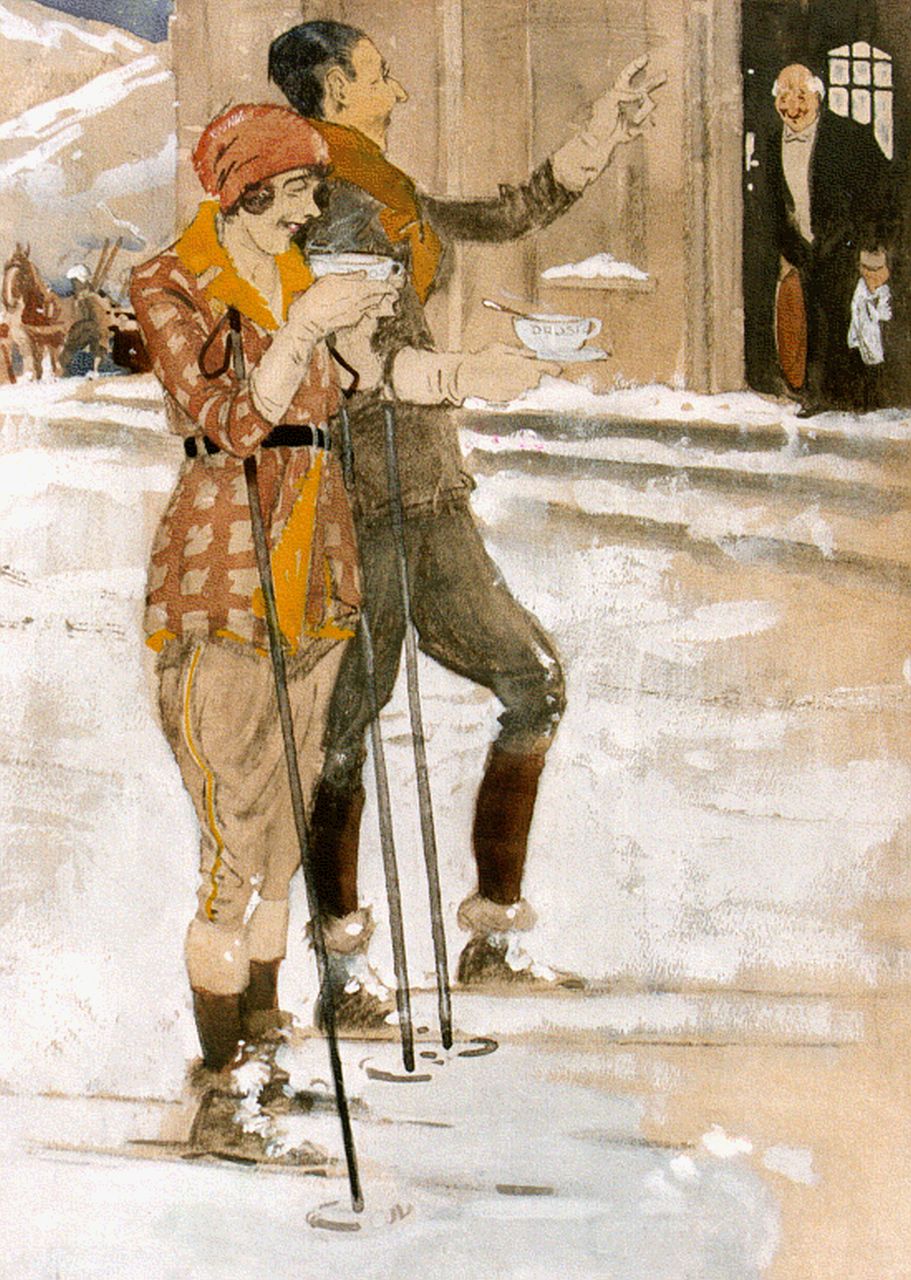 Hem P. van der | Pieter 'Piet' van der Hem, Après-ski, gouache on paper 44.1 x 31.4 cm, signed l.l.