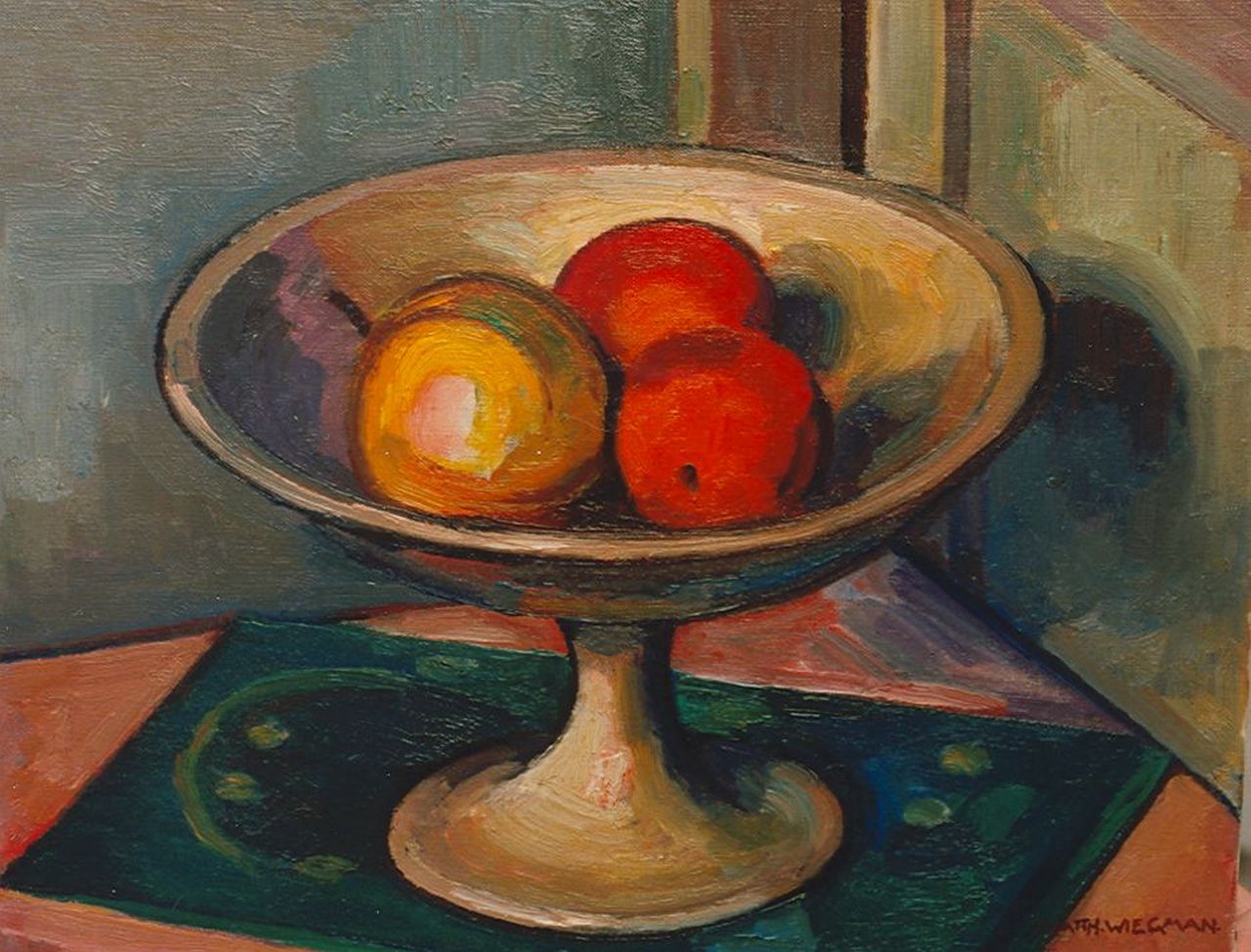 Wiegman M.J.M.  | Mattheus Johannes Marie 'Matthieu' Wiegman, A still life with apples in a bowl, oil on canvas 40.0 x 50.0 cm, signed l.r.