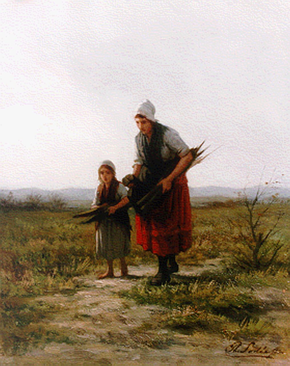 Sadée P.L.J.F.  | Philip Lodewijk Jacob Frederik Sadée, Gathering wood, oil on panel 23.1 x 18.4 cm, signed l.r.