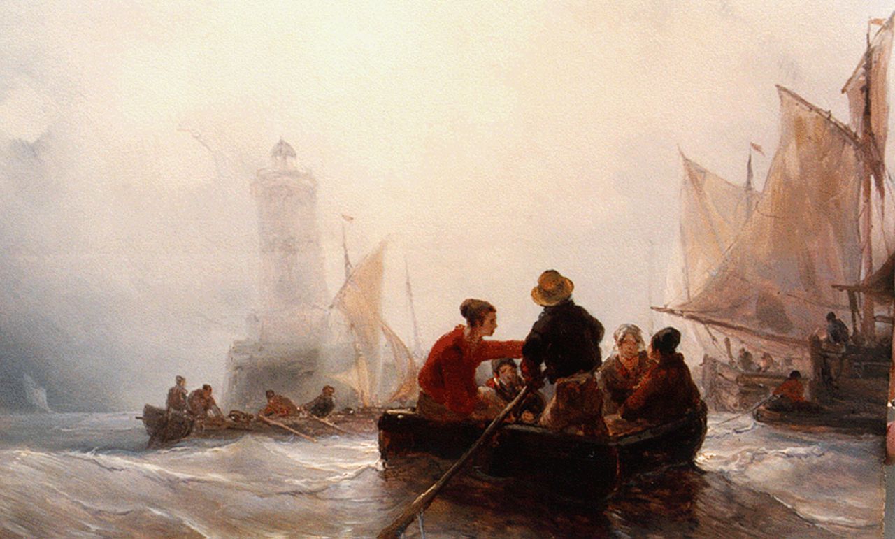 Meijer J.H.L.  | Johan Hendrik 'Louis' Meijer, A ferry, oil on panel 24.0 x 35.2 cm, signed l.r.