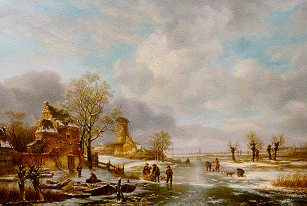 Offermans A.J.  | Anthony Jacobus Offermans, A winter landscape with Rotterdam in the distance, oil on panel 52.0 x 76.5 cm, signed l.l.