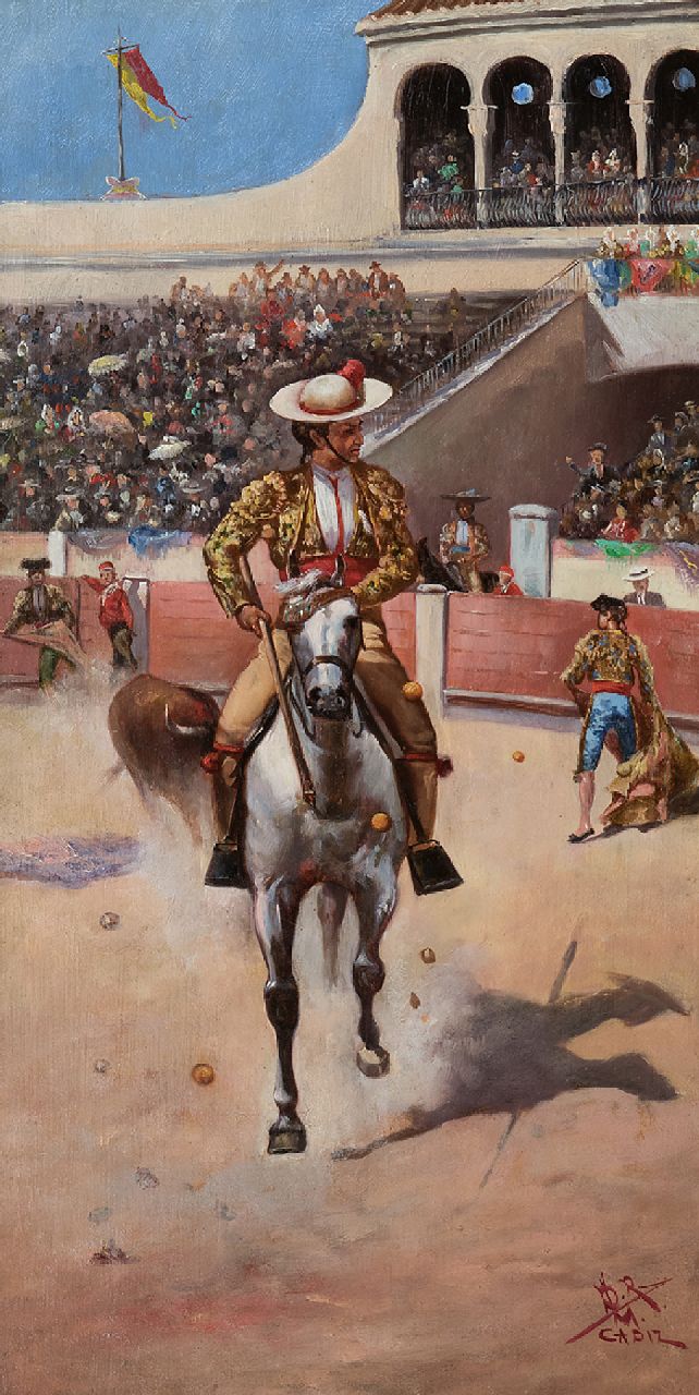 Spaanse School, begin 20e eeuw   | Spaanse School, begin 20e eeuw | Paintings offered for sale | Corrida in Cadiz, Spain, oil on panel 42.4 x 22.2 cm, signed l.r. with initials