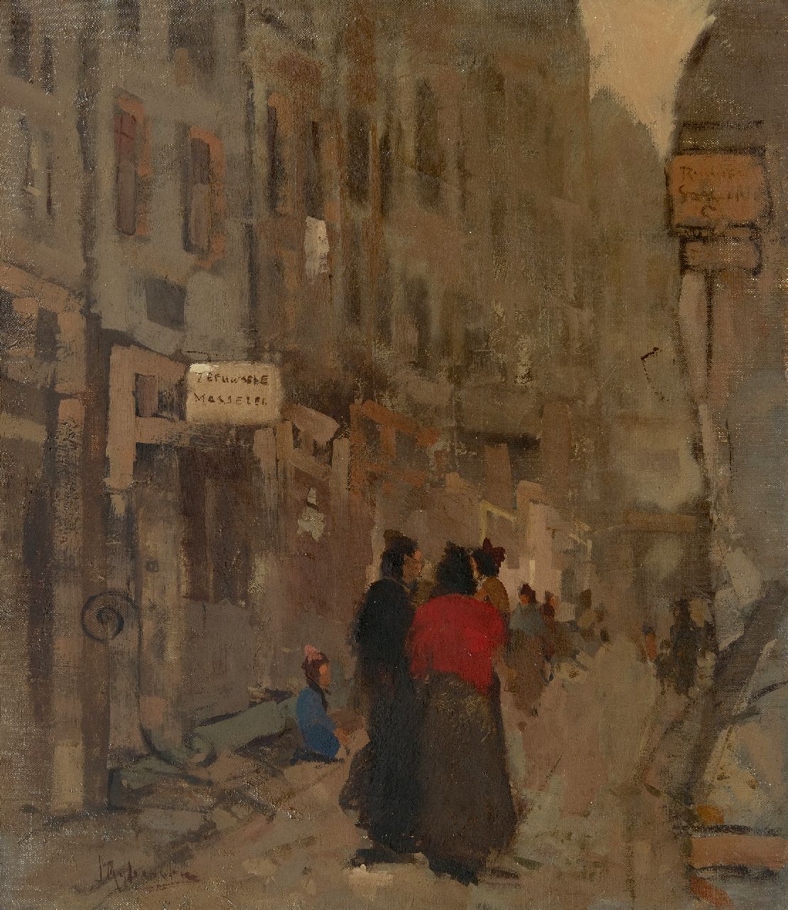 Rijlaarsdam J.  | Jan Rijlaarsdam, Street with figures, oil on canvas 60.3 x 51.4 cm, signed l.l.