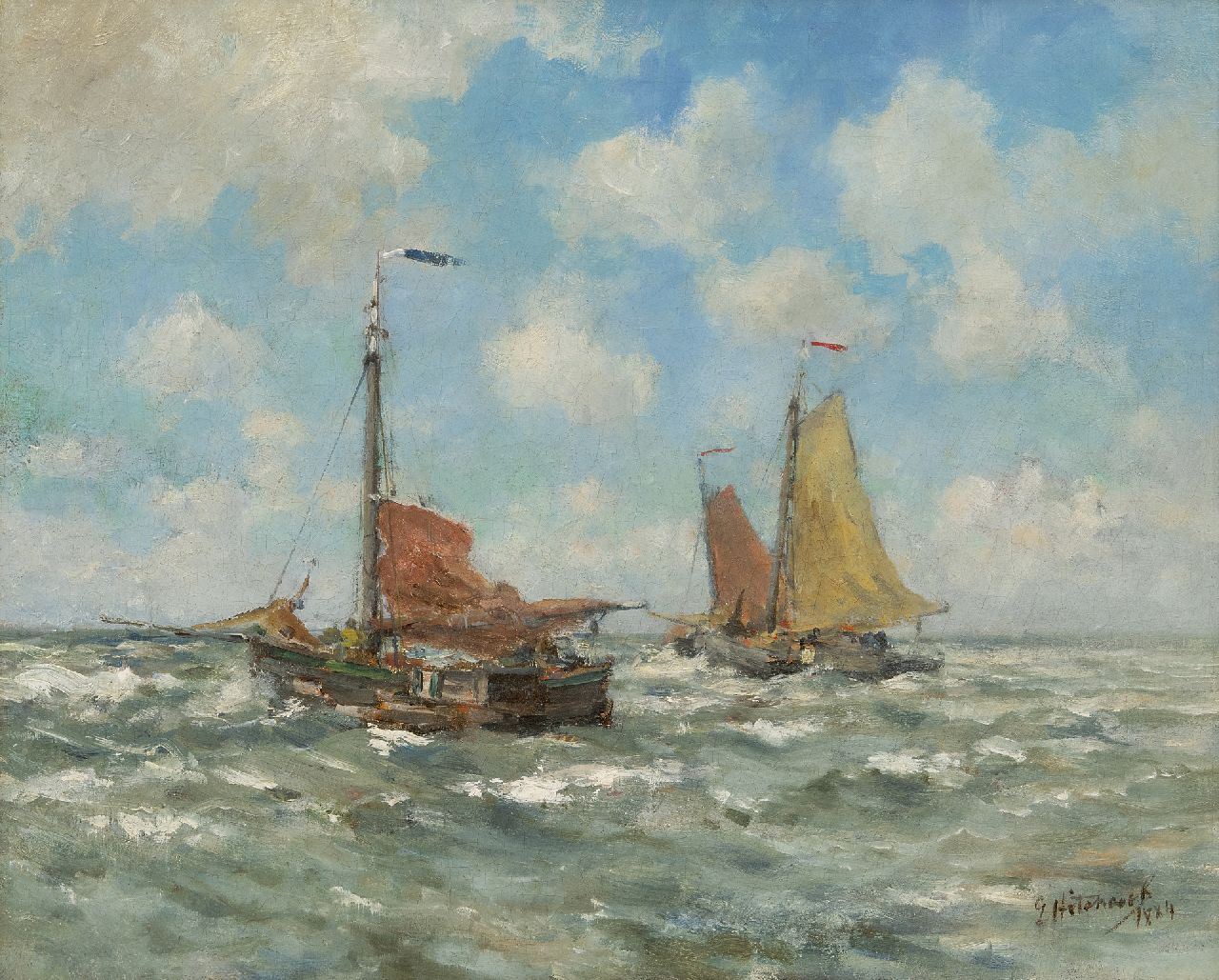 Hitchcock G.  | George Hitchcock | Paintings offered for sale | Fishing boats at Egmond, oil on canvas 40.7 x 51.0 cm, signed l.r. and dated 1884