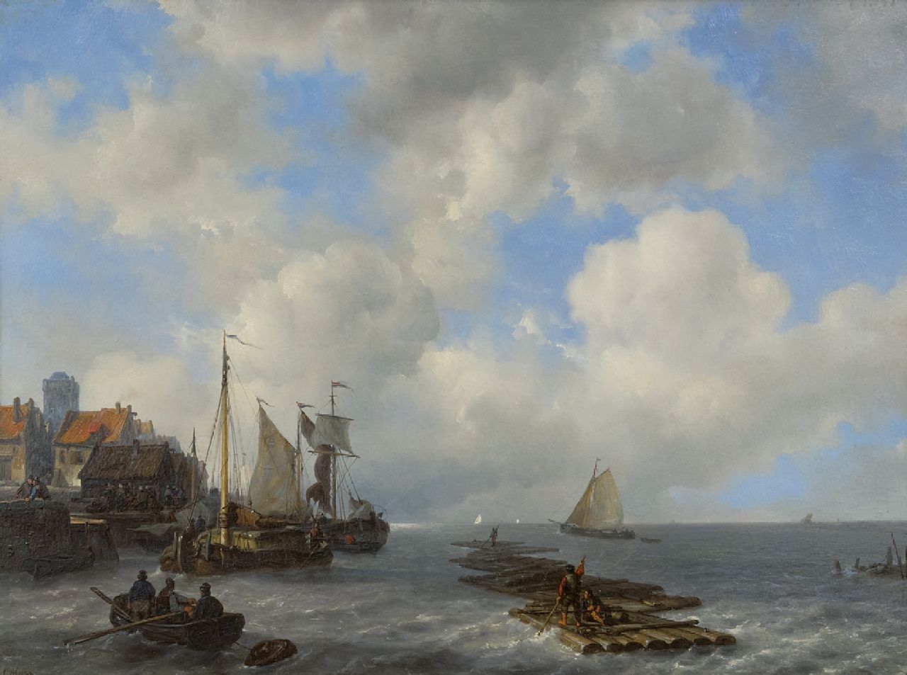 Meijer J.H.L.  | Johan Hendrik 'Louis' Meijer | Paintings offered for sale | Moored sailingvessels by a quay, oil on panel 46.8 x 61.8 cm, signed l.l. and dated 1841