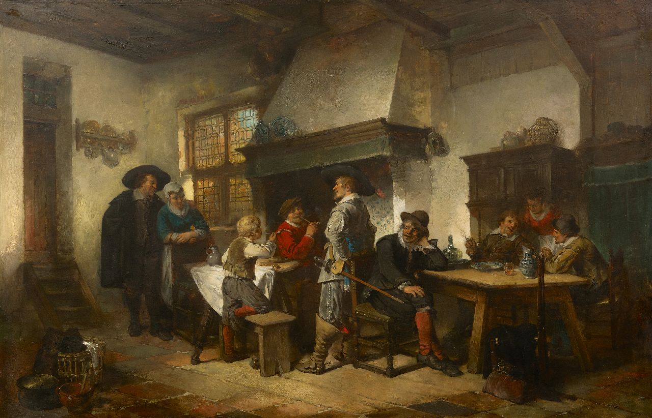 Kate H.F.C. ten | 'Herman' Frederik Carel ten Kate | Paintings offered for sale | In the tavern, oil on panel 61.6 x 94.6 cm, signed l.l.