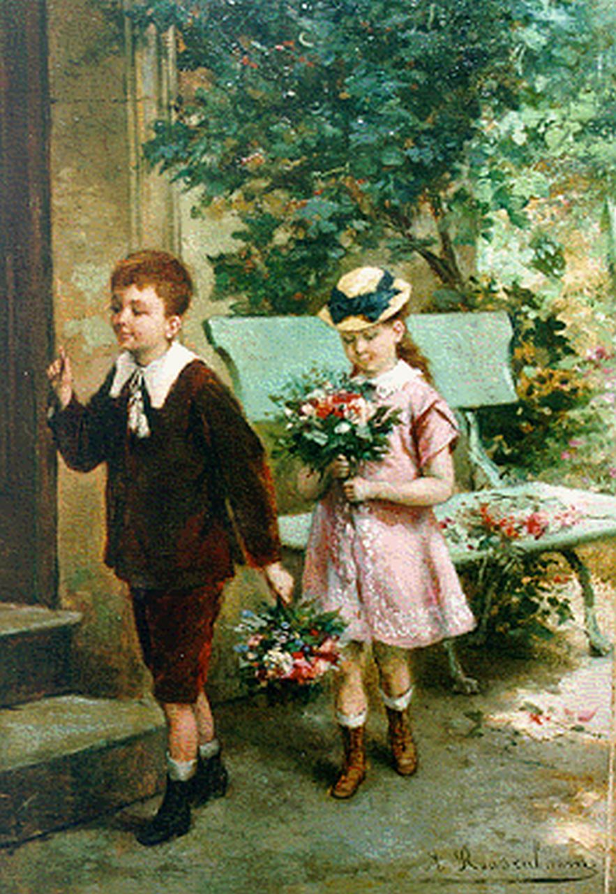 Roosenboom A.  | Albert Roosenboom, Mother's angels, oil on panel 35.0 x 25.0 cm, signed l.r.