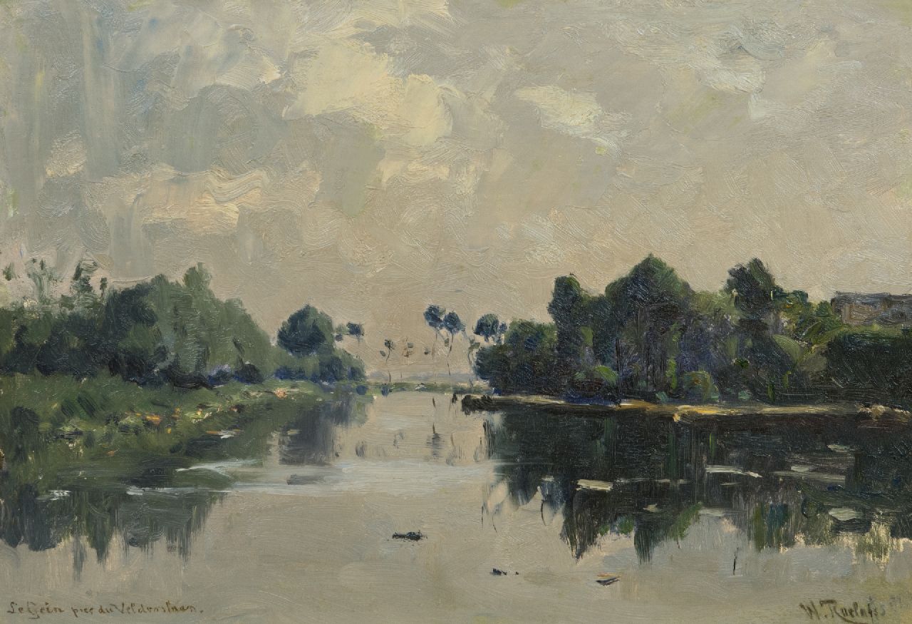 Roelofs W.  | Willem Roelofs, The river Gein near the Velderslaan, Abcoude - Mondriaan avant la lettre, oil on canvas laid down on panel 30.3 x 44.0 cm, signed l.r. and dated 'Juillet' 1881 on the reverse