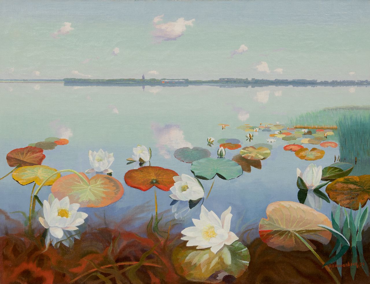 Smorenberg D.  | Dirk Smorenberg | Paintings offered for sale | Lake near Loosdrecht with water lilies, oil on canvas 70.2 x 89.9 cm, signed l.r. and dated '24