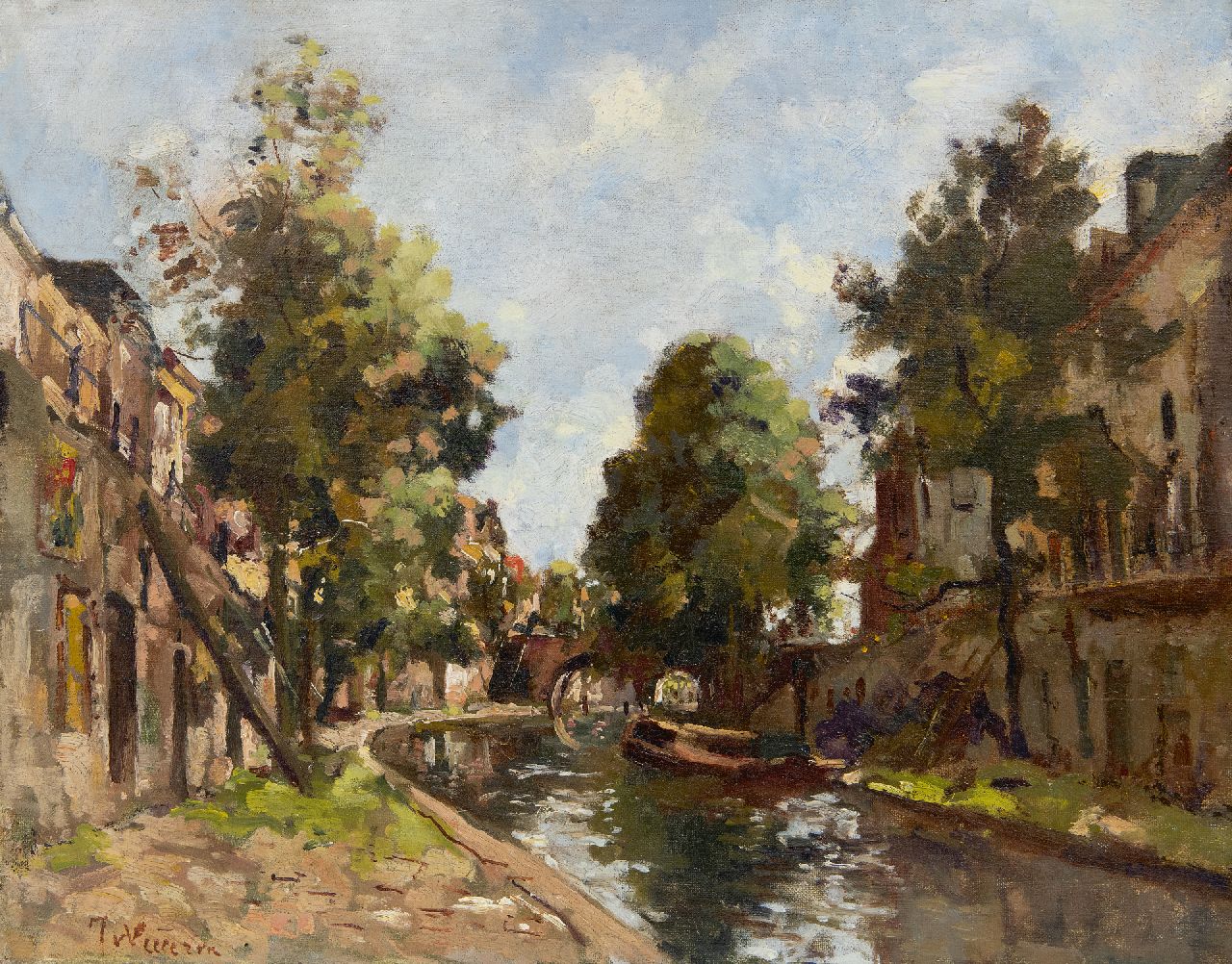 Vuuren J. van | Jan van Vuuren, A view of the shipyards at the Oudegracht in Utrecht, oil on canvas 40.5 x 50.5 cm, signed l.l.