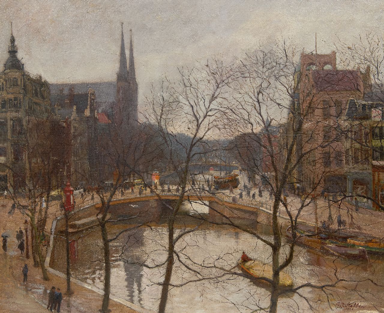 Staller G.J.  | Gerard Johan Staller | Paintings offered for sale | A view of Koningsplein with De Krijtberg church in Amsterdam, oil on canvas 54.6 x 65.6 cm, signed l.r. and dated 1908