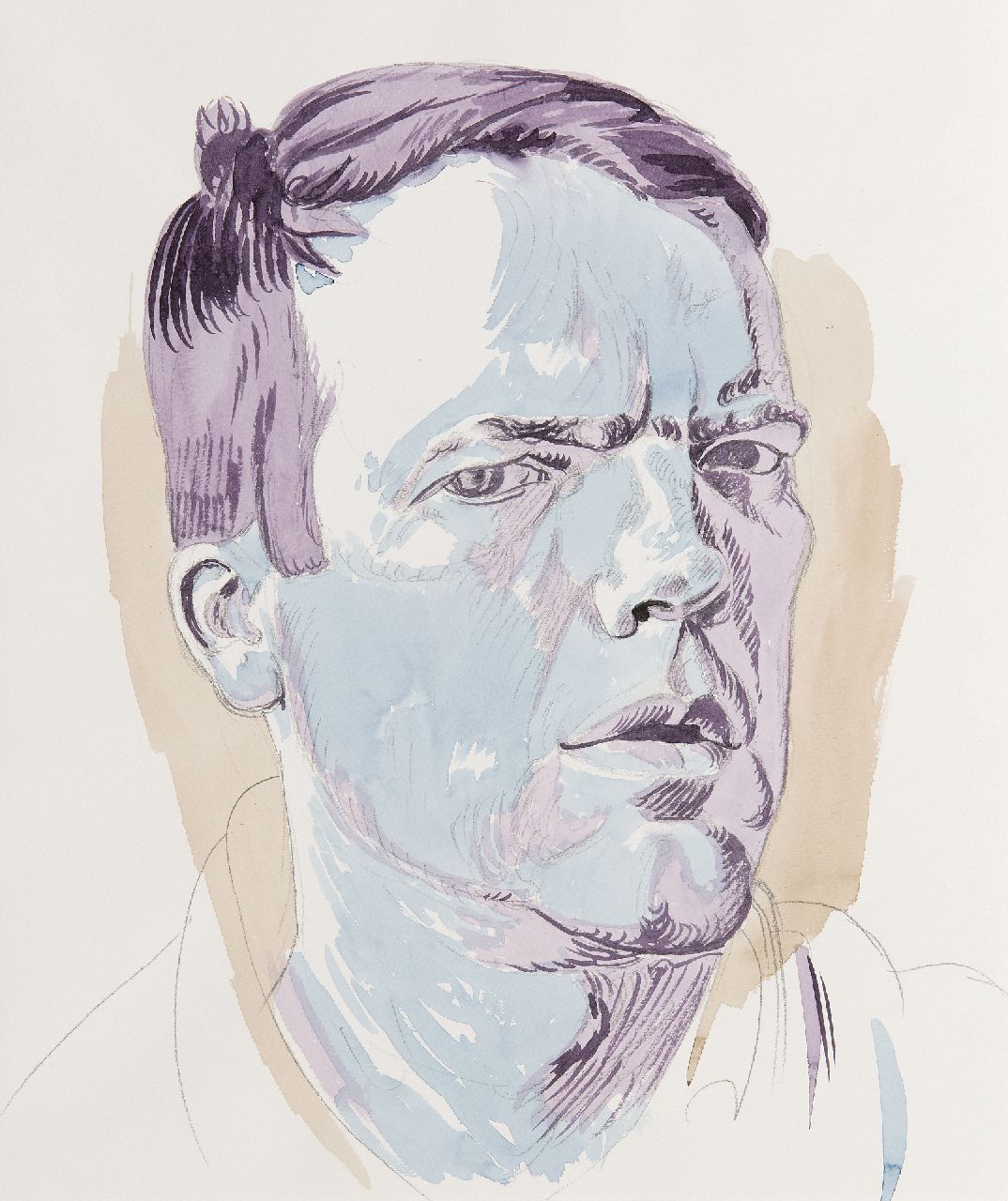 Akkerman P.  | Philip Maria Akkerman | Watercolours and drawings offered for sale | Self portrait, pencil and watercolour on paper 37.8 x 32.0 cm, signed on the reverse and dated on the reverse 2001