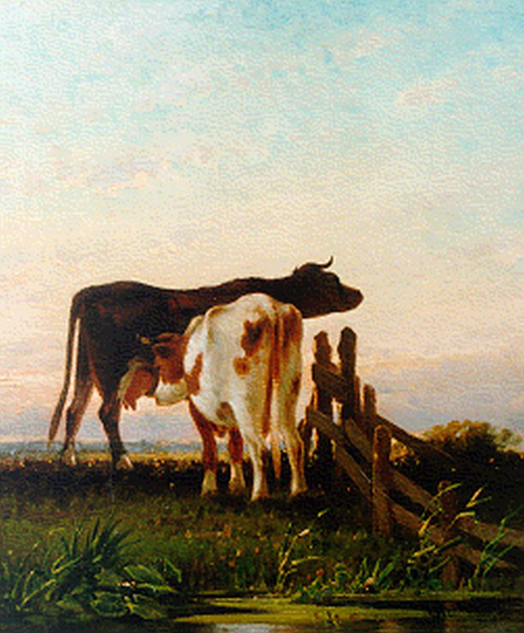 Westerbeek C.  | Cornelis Westerbeek, Cows by a fence, oil on panel 42.5 x 36.5 cm, signed l.r. and dated '81