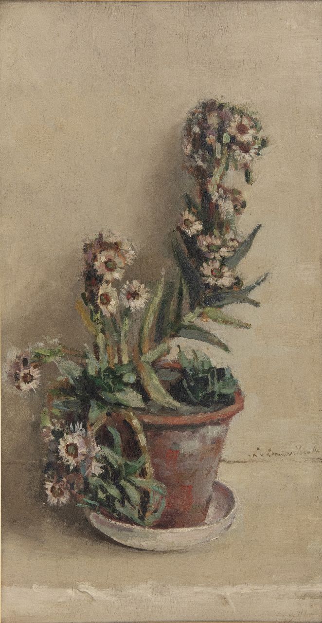 Dam van Isselt L. van | Lucie van Dam van Isselt, Flowering succulent, oil on board 61.0 x 32.2 cm, signed m.r.