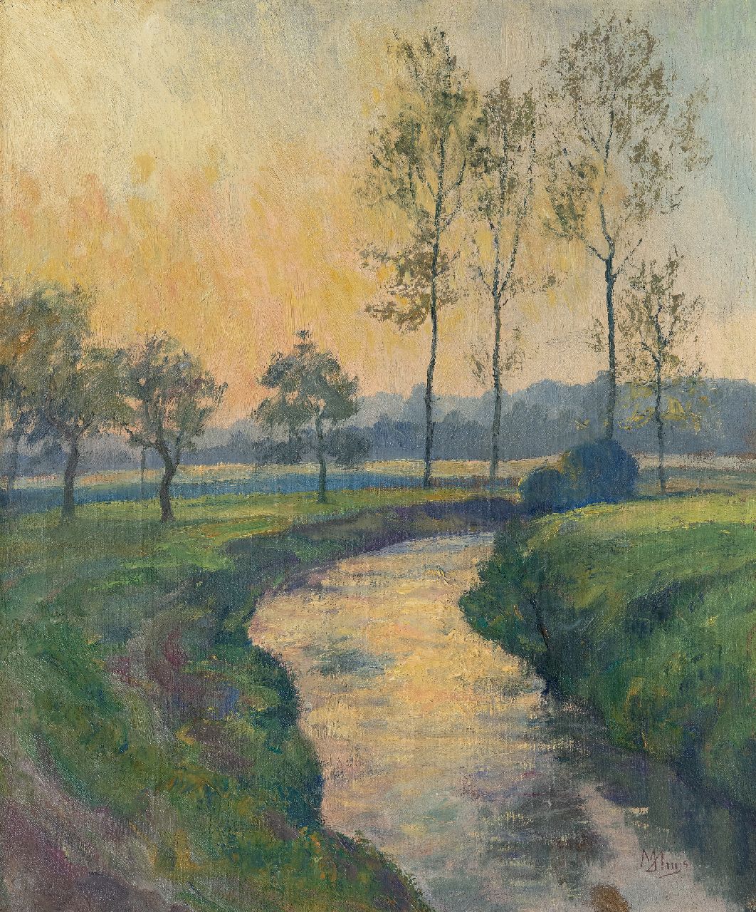 Huys M.  | Modest Huys | Paintings offered for sale | Flemish landscape with a stream (probably de Mandel or de Leie), oil on canvas 60.5 x 50.3 cm, signed l.r.