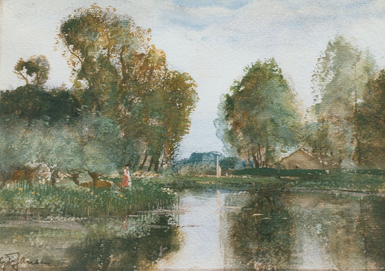 Jansen W.G.F.  | 'Willem' George Frederik Jansen, A polder canal, watercolour on paper 17.5 x 25.0 cm, signed l.l.