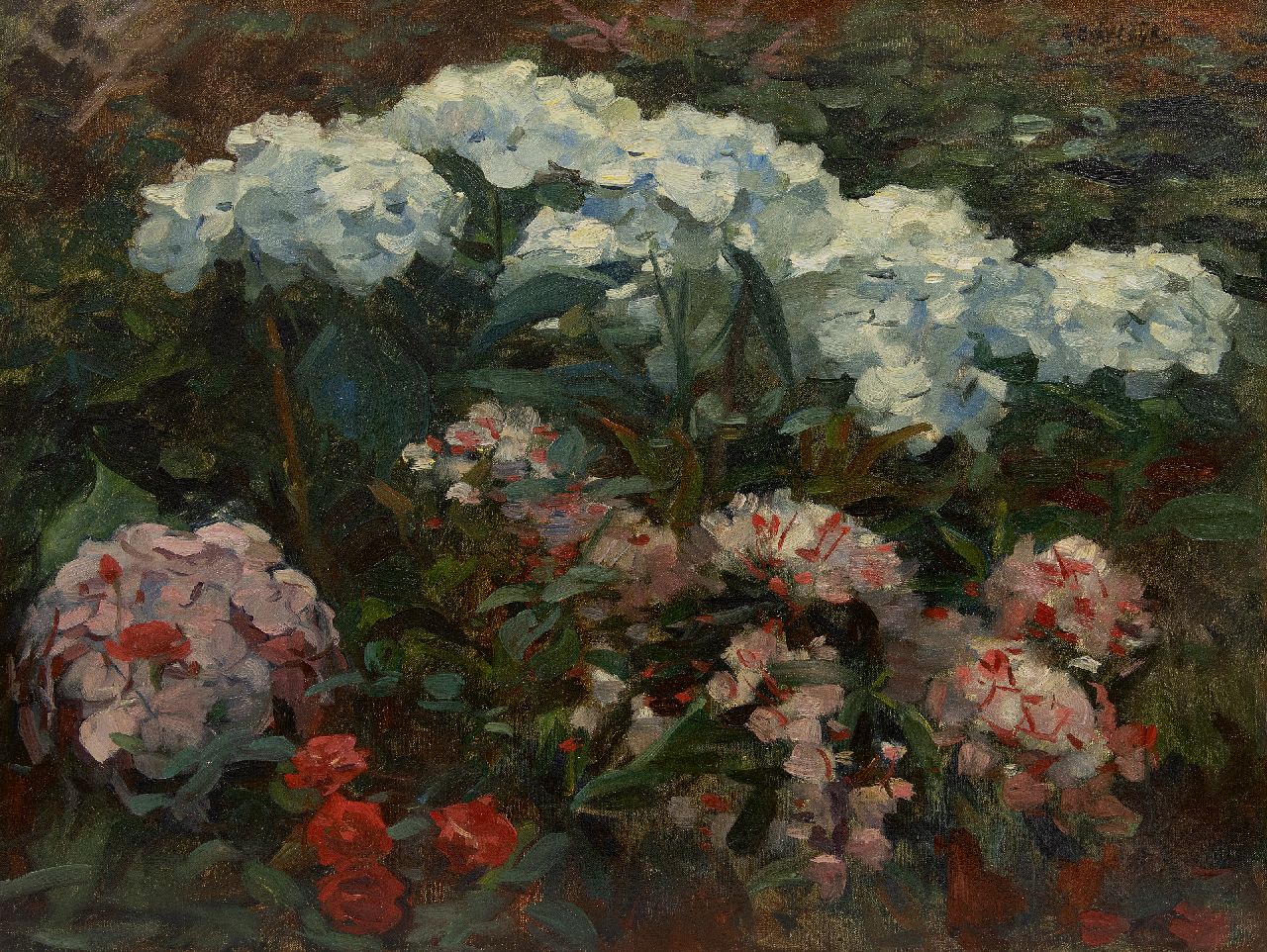 Bobeldijk F.  | Felicien Bobeldijk | Paintings offered for sale | Crner of the garden, oil on canvas 52.4 x 66.9 cm, signed u.r.