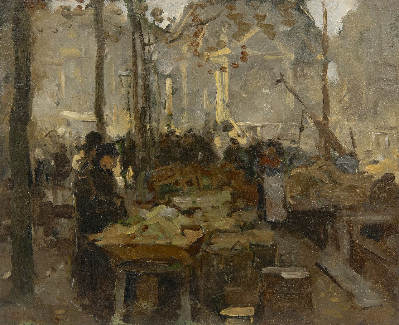 Tholen W.B.  | Willem Bastiaan Tholen, Market on the quay, oil on panel 29.1 x 35.9 cm, signed l.l. and dated '83