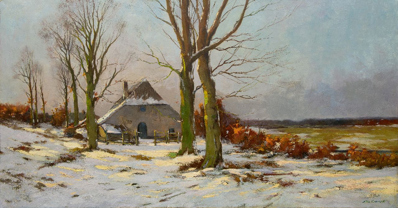 Münninghoff X.A.F.L.  | 'Xeno' Augustus Franciscus Ludovicus Münninghoff | Paintings offered for sale | A farm in a snowy landscape, oil on canvas 80.4 x 151.1 cm, signed l.r.